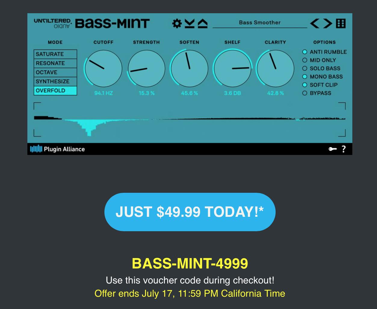 (종료) Plugin Alliance - Unfiltered Audio Bass-Mint 66% 할인코드 BASS-MINT ...